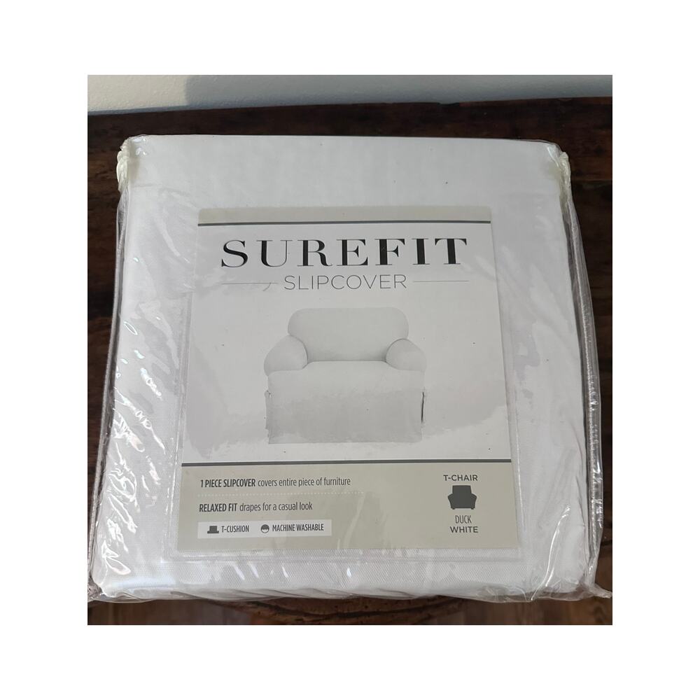 SureFit Cotton Duck T-Chair Slipcover, White NEW